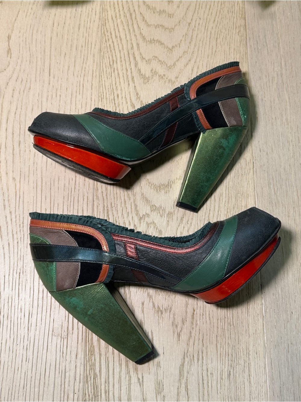 KRON by KRONKRON Multicolored Leather Patchwork Platform Heels EU 39 / US 8.5-9